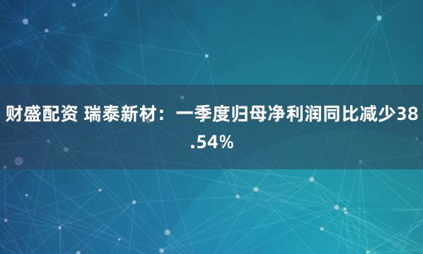 财盛配资 瑞泰新材：一季度归母净利润同比减少38.54%
