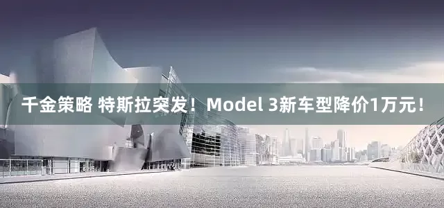 千金策略 特斯拉突发！Model 3新车型降价1万元！