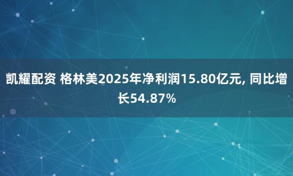 凯耀配资 格林美2025年净利润15.80亿元, 同比增长54.87%